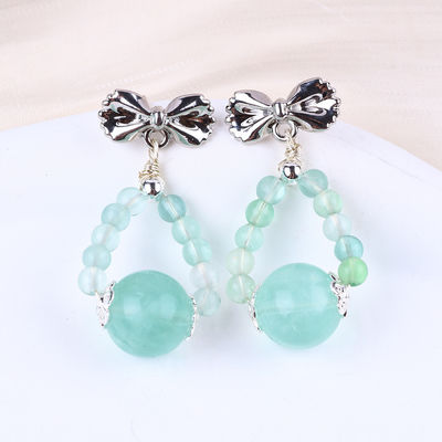 Vòng tai làm bằng tay đá tinh thể màu xanh lá cây flourite đá quý hạt cung bùa hoa Anh dây chuyền