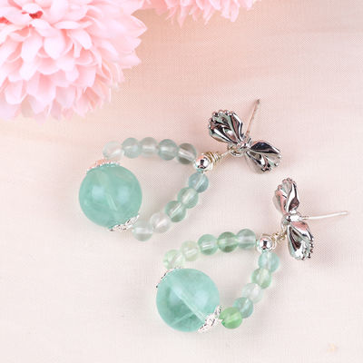 Vòng tai làm bằng tay đá tinh thể màu xanh lá cây flourite đá quý hạt cung bùa hoa Anh dây chuyền