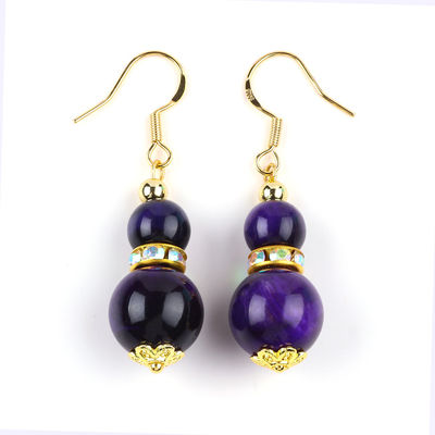 Đá thiên nhiên tinh thần màu tím Tiger Eye Crystal Round Shape Dangle Hook Băng tai cho mặc hàng ngày