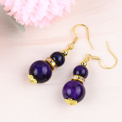 Đá thiên nhiên tinh thần màu tím Tiger Eye Crystal Round Shape Dangle Hook Băng tai cho mặc hàng ngày