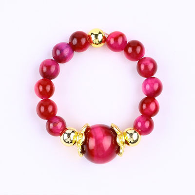 4MM Rose Red Tiger Eye Crystal Stretch Round Bead Ring Healing Stone Adjustable Ring Cho Unisex