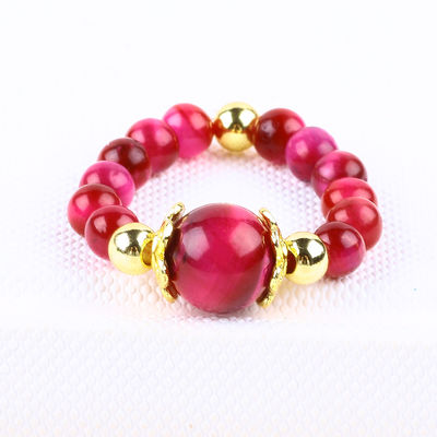 4MM Rose Red Tiger Eye Crystal Stretch Round Bead Ring Healing Stone Adjustable Ring Cho Unisex