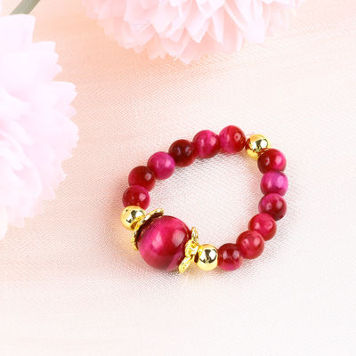 4MM Rose Red Tiger Eye Crystal Stretch Round Bead Ring Healing Stone Adjustable Ring Cho Unisex