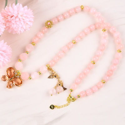 Butterfly Charm Rose Quartz Stone Crystal Sweater Necklace Căn trị cảm xúc