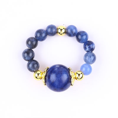 Natural Crystal 4MM Blue Sodalite đồng vàng mạ dây đàn hồi nhẫn cho đồ trang sức quà tặng