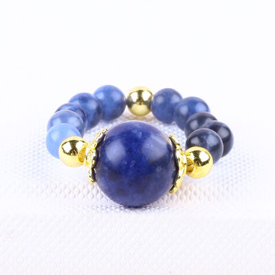 Natural Crystal 4MM Blue Sodalite đồng vàng mạ dây đàn hồi nhẫn cho đồ trang sức quà tặng