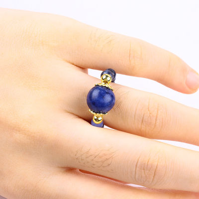 Natural Crystal 4MM Blue Sodalite đồng vàng mạ dây đàn hồi nhẫn cho đồ trang sức quà tặng
