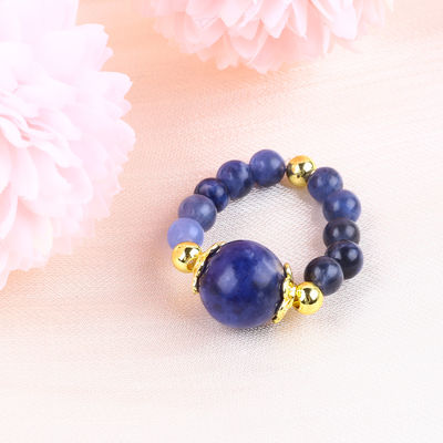 Natural Crystal 4MM Blue Sodalite đồng vàng mạ dây đàn hồi nhẫn cho đồ trang sức quà tặng