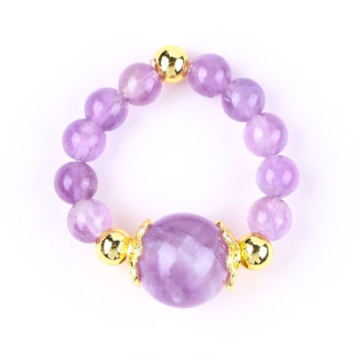 Tay làm độc đáo 4MM Amethyst Crystal đá quý Đàn nhẫn đàn hồi điều chỉnh cho mặc hàng ngày