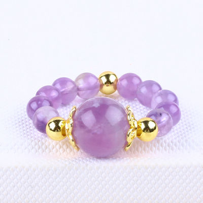 Tay làm độc đáo 4MM Amethyst Crystal đá quý Đàn nhẫn đàn hồi điều chỉnh cho mặc hàng ngày