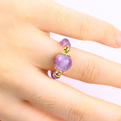 Tay làm độc đáo 4MM Amethyst Crystal đá quý Đàn nhẫn đàn hồi điều chỉnh cho mặc hàng ngày