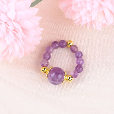 Tay làm độc đáo 4MM Amethyst Crystal đá quý Đàn nhẫn đàn hồi điều chỉnh cho mặc hàng ngày
