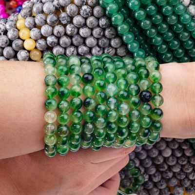 8mm Clear Moss Agate Ngọc đá đốm chữa bệnh Ngọc đá tinh thể để làm đồ trang sức