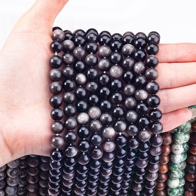 8mm bạc Obsidian đá quý đinh kim cương để làm đồ trang sức