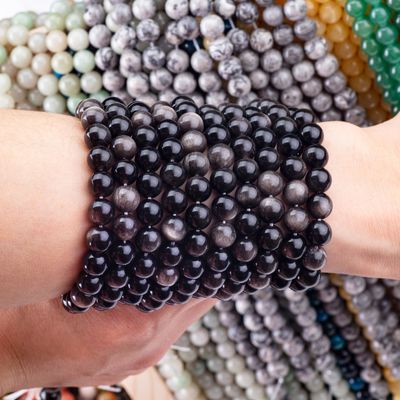 8mm bạc Obsidian đá quý đinh kim cương để làm đồ trang sức
