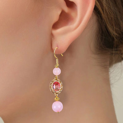 Nhiều mặt tinh thể tự nhiên hoa hồng thạch anh hình tròn hạt với hình hình hình bầu dục màu hồng