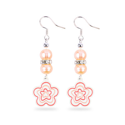 8mm hạt màu hồng ngọc trai nước ngọt Dangle Hook Bàn tai Hoa quyến rũ