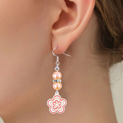 8mm hạt màu hồng ngọc trai nước ngọt Dangle Hook Bàn tai Hoa quyến rũ