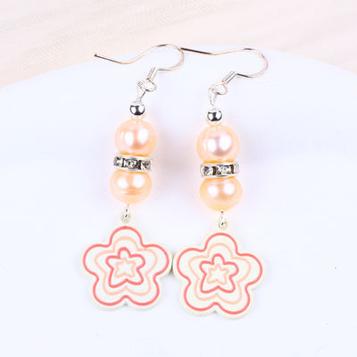8mm hạt màu hồng ngọc trai nước ngọt Dangle Hook Bàn tai Hoa quyến rũ