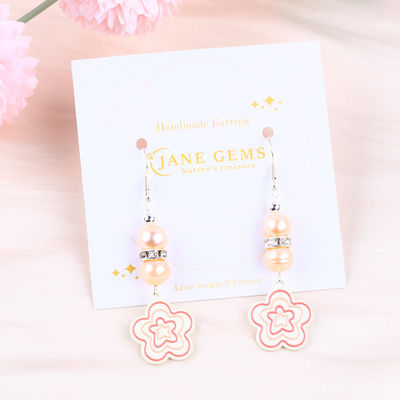8mm hạt màu hồng ngọc trai nước ngọt Dangle Hook Bàn tai Hoa quyến rũ