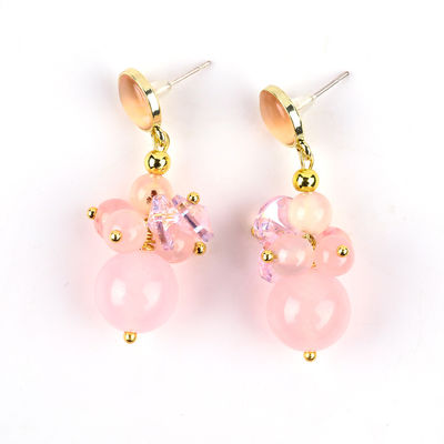 Pink Chalcedony đá tinh thể độc đáo DIY hình bầu dục vòng dây chuyền vòng hạt Stud bông tai cho mặc hàng ngày