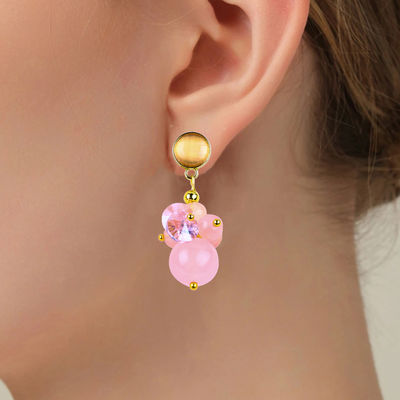Pink Chalcedony đá tinh thể độc đáo DIY hình bầu dục vòng dây chuyền vòng hạt Stud bông tai cho mặc hàng ngày