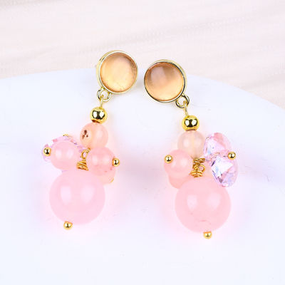 Pink Chalcedony đá tinh thể độc đáo DIY hình bầu dục vòng dây chuyền vòng hạt Stud bông tai cho mặc hàng ngày