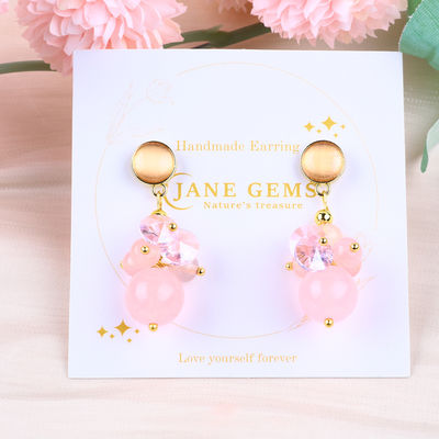 Pink Chalcedony đá tinh thể độc đáo DIY hình bầu dục vòng dây chuyền vòng hạt Stud bông tai cho mặc hàng ngày