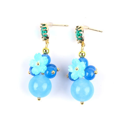 Blue Chalcedony Crystal làm thủ công DIY Pendant Oval Bead Stud Bàn tai phù hợp cho việc mặc hàng ngày