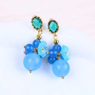 Blue Chalcedony Crystal làm thủ công DIY Pendant Oval Bead Stud Bàn tai phù hợp cho việc mặc hàng ngày