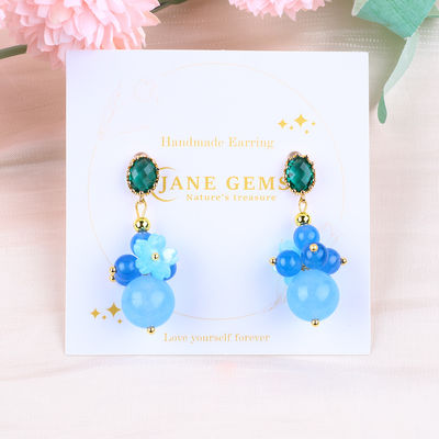 Blue Chalcedony Crystal làm thủ công DIY Pendant Oval Bead Stud Bàn tai phù hợp cho việc mặc hàng ngày