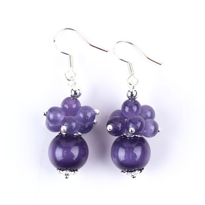 8MM màu tím mắt mèo tay làm bằng tay đinh hoa Dangle vòng tai thiết kế độc đáo vòng tai cho mặc hàng ngày