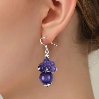 8MM màu tím mắt mèo tay làm bằng tay đinh hoa Dangle vòng tai thiết kế độc đáo vòng tai cho mặc hàng ngày