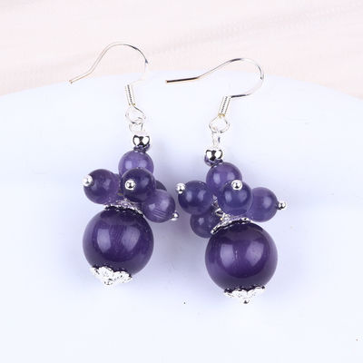 8MM màu tím mắt mèo tay làm bằng tay đinh hoa Dangle vòng tai thiết kế độc đáo vòng tai cho mặc hàng ngày