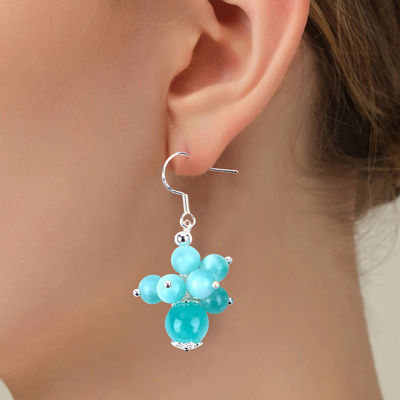 Tay làm hồ ánh sáng màu xanh Jade chữa bệnh tinh thần vòng hạt hoa Dangle bông tai cho quà trang sức