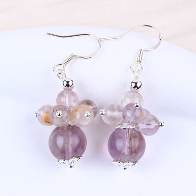 Vàng đá tự nhiên 8MM 10MM chữa bệnh Lavender Azeztulite Crystal Bead Dangle Hoa Vàng