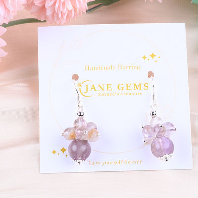Vàng đá tự nhiên 8MM 10MM chữa bệnh Lavender Azeztulite Crystal Bead Dangle Hoa Vàng
