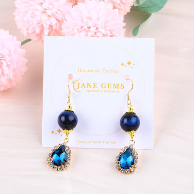 Đá tinh thể 12mm màu xanh mắt hổ với màu xanh lá cây rực rỡ giọt nước mắt quyến rũ Bàn tai ngắn cho quà tặng