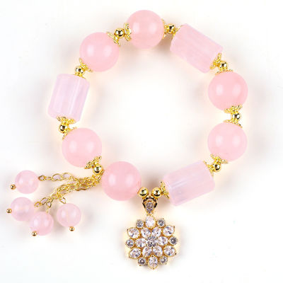 12MM 14MM Vàng Rose Quartz Crystal Bead vòng đeo tay đá quý chữa bệnh vòng đeo tay