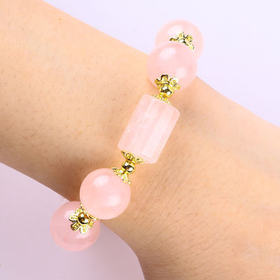 12MM 14MM Vàng Rose Quartz Crystal Bead vòng đeo tay đá quý chữa bệnh vòng đeo tay