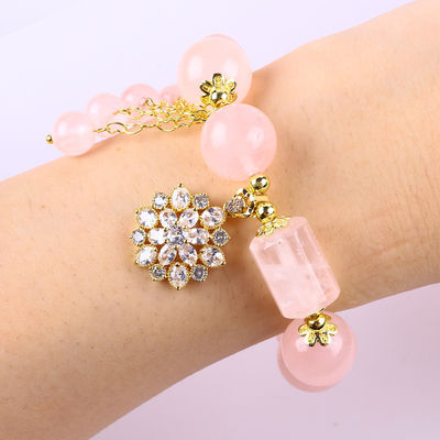 12MM 14MM Vàng Rose Quartz Crystal Bead vòng đeo tay đá quý chữa bệnh vòng đeo tay