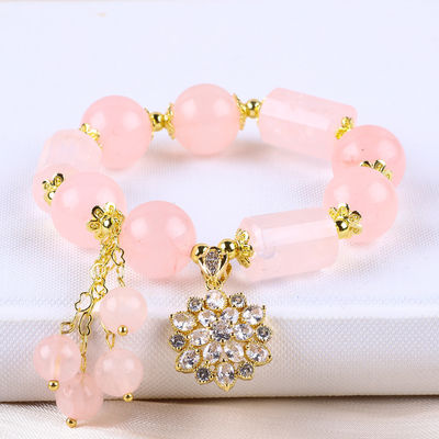 12MM 14MM Vàng Rose Quartz Crystal Bead vòng đeo tay đá quý chữa bệnh vòng đeo tay