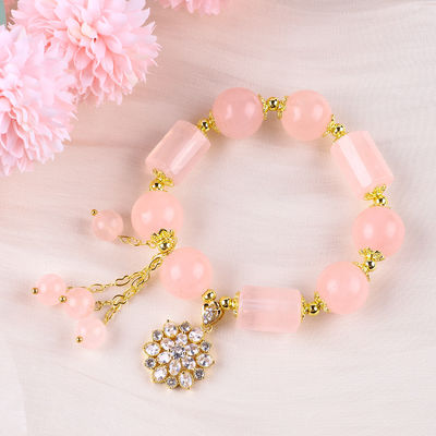 12MM 14MM Vàng Rose Quartz Crystal Bead vòng đeo tay đá quý chữa bệnh vòng đeo tay