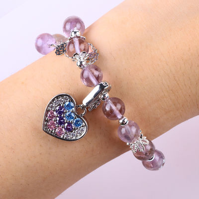 Bàn tay làm bằng tay Lavender Azeztulite Natural Stone Bead Bracelet tặng tặng