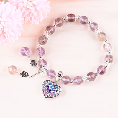 Bàn tay làm bằng tay Lavender Azeztulite Natural Stone Bead Bracelet tặng tặng
