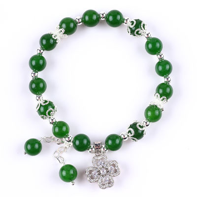 Đá ngọc bích màu xanh lá cây 8MM với hoa hoa quyến rũ chữa bệnh tinh thần hình tròn vòng kéo vòng đeo tay đeo vòng đeo tay đeo vòng đeo tay