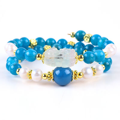 8MM đá tinh thể tự nhiên Apatite sức mạnh chữa bệnh đá quý Lớp hai Bead điều chỉnh vòng đeo cho quà trang sức