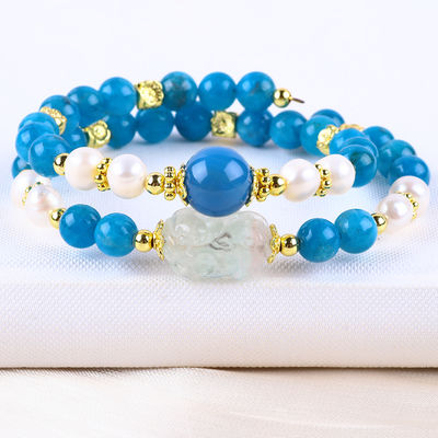 8MM đá tinh thể tự nhiên Apatite sức mạnh chữa bệnh đá quý Lớp hai Bead điều chỉnh vòng đeo cho quà trang sức