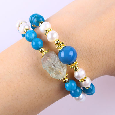 8MM đá tinh thể tự nhiên Apatite sức mạnh chữa bệnh đá quý Lớp hai Bead điều chỉnh vòng đeo cho quà trang sức