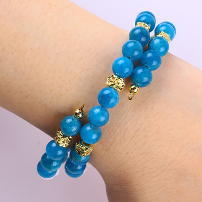 8MM đá tinh thể tự nhiên Apatite sức mạnh chữa bệnh đá quý Lớp hai Bead điều chỉnh vòng đeo cho quà trang sức